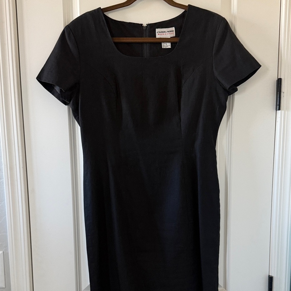 Black Square-Neck Short-Sleeve Midi Dress